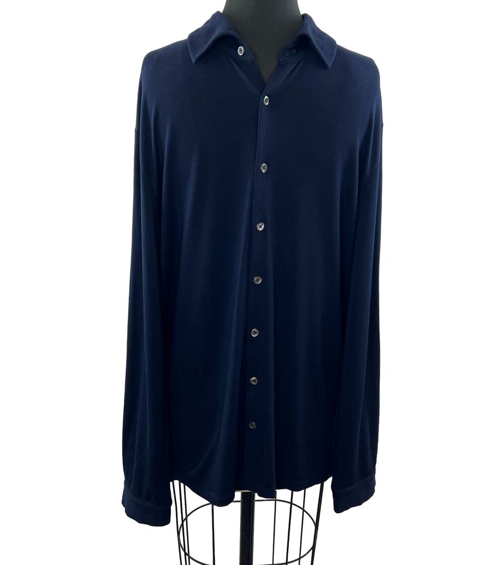 Armani Collezioni Blue Shirt Model Stretch Collared Button-Up Size Medium M